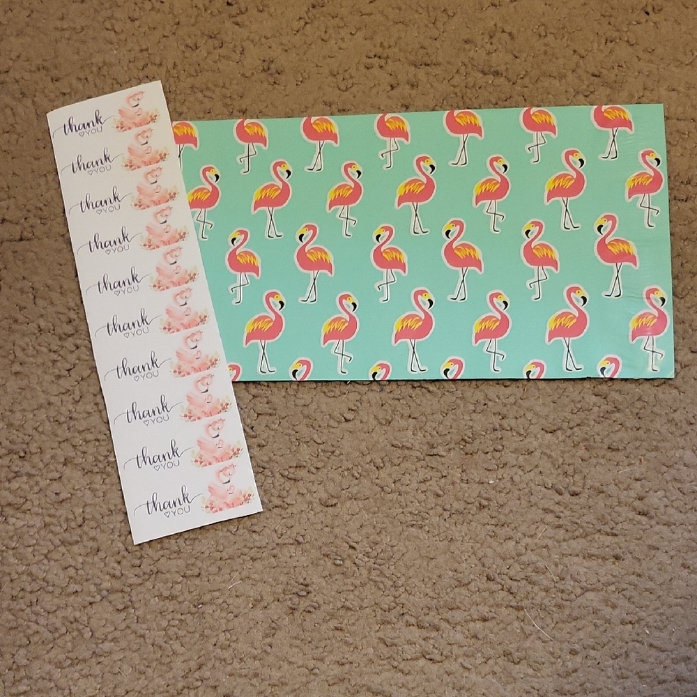 Flamingo Patterned Shipping Envelopes with Thank You Stickers
